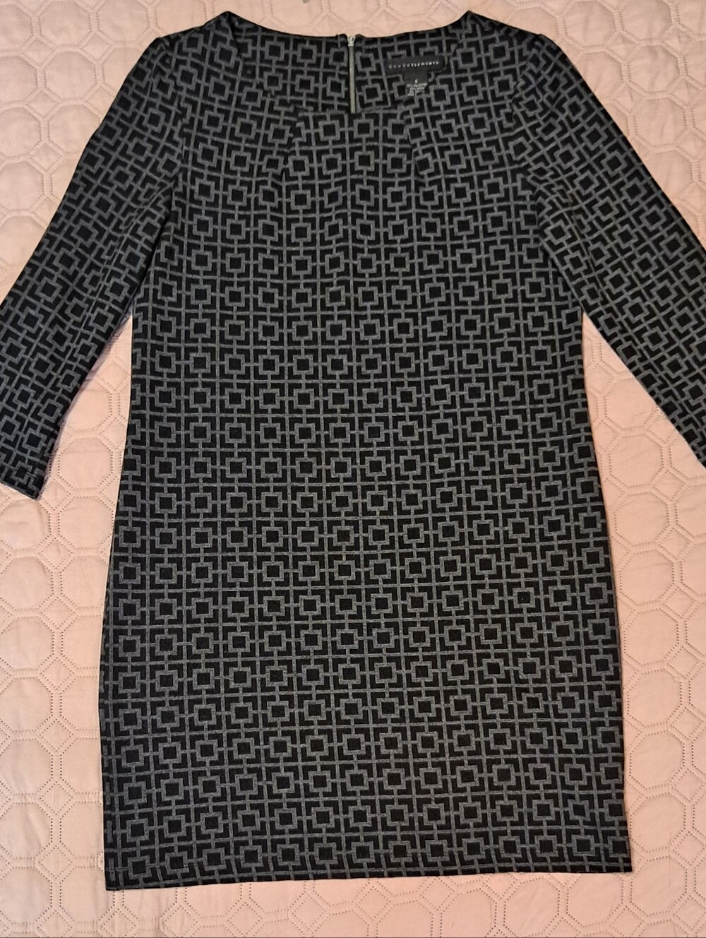 Grace Elements  Black Geometric Long-Sleeve Sheath Dress Size 6